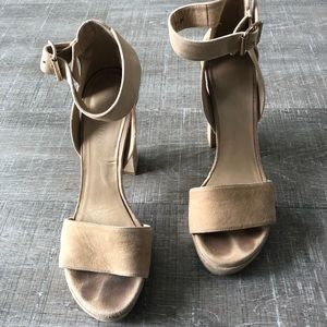 Stuart Weitzman suede nude platform heels